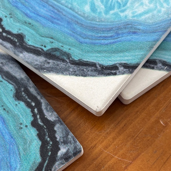 Thirstystone Blue Agate Style Stone Coasters – Set of 4 – Cork Backed - Picture 4 of 4